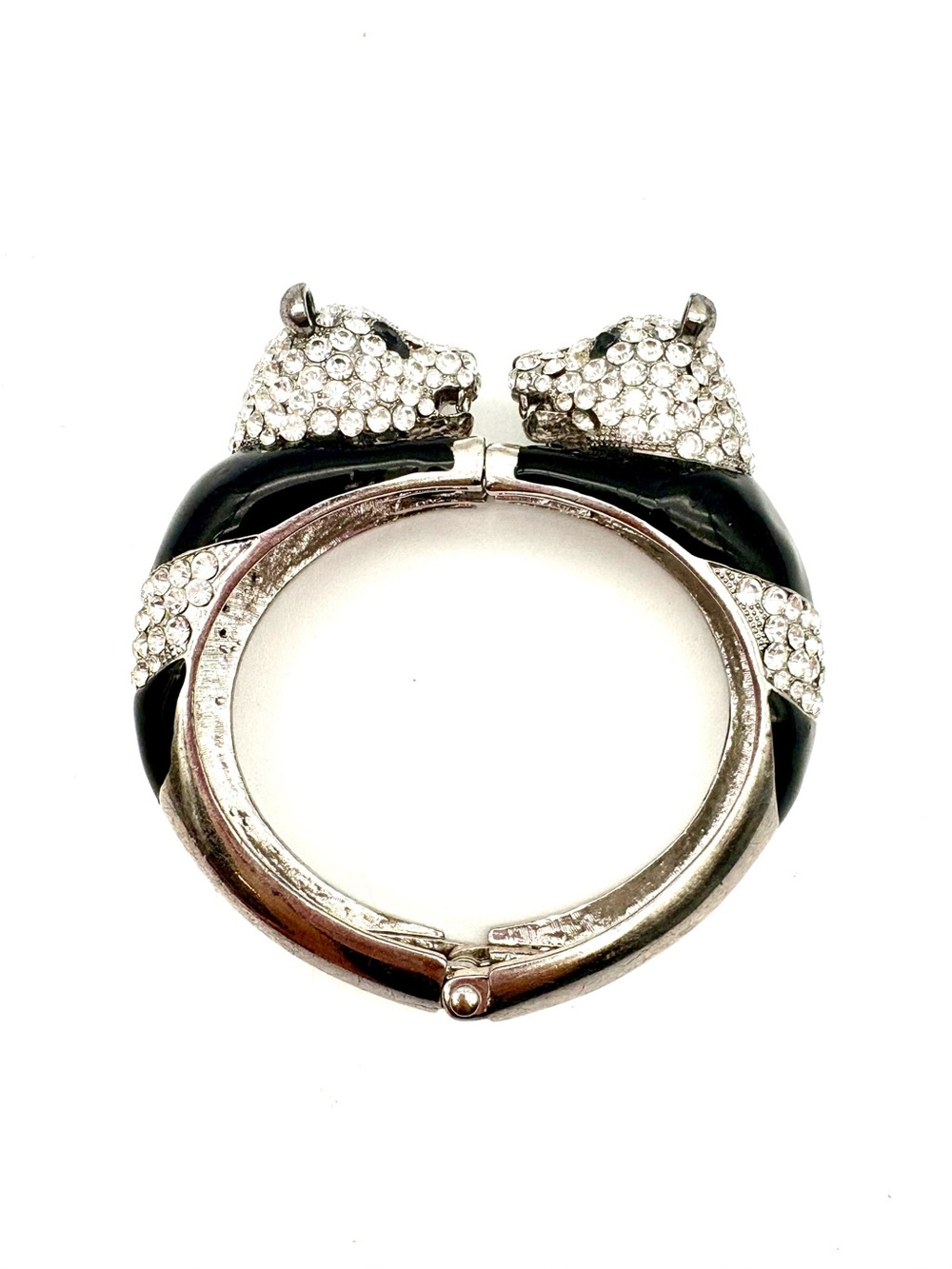 Vintage Rhinestone & Enamel Double Panda Cuff Bracelet